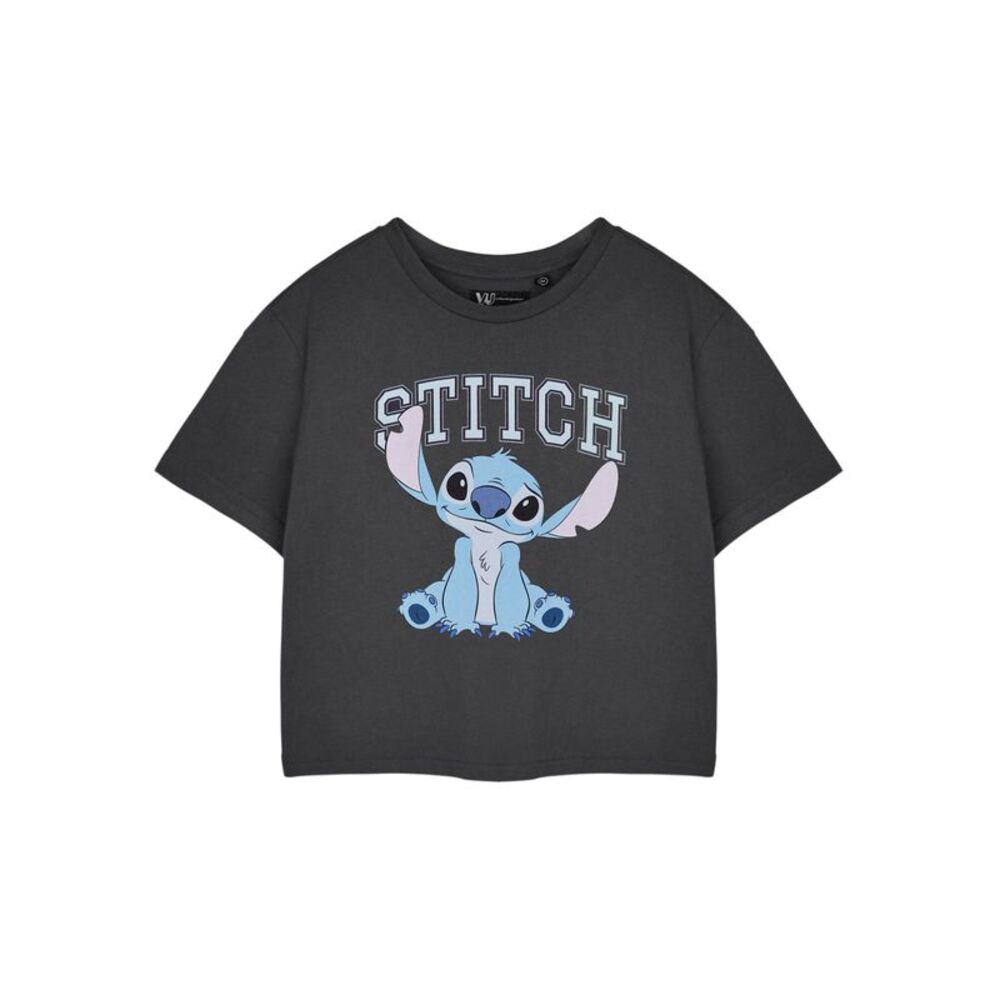 Lilo & Stitch Womens/Ladies College Short-Sleeved Crop Top / Charcoal
